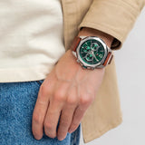 Tommy Hilfiger Lars Chronograph Green Dial Brown Leather Strap Watch For Men - 1792064 Authentic Buy Shop Now