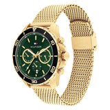 Tommy Hilfiger Jordan Chronograph Green Dial Gold Mesh Strap Watch For Men - 1792093 Authentic Buy Shop Now