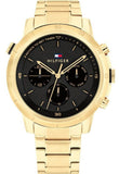 Tommy Hilfiger Troy Chronograph Black Dial Gold Steel Strap Watch For Men - 1792109 Authentic Buy Shop Now