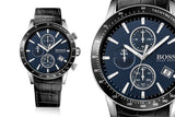Hugo Boss Rafale Chronograph Quartz Blue Dial Black Leather Strap Watch For Men - HB1513391 Authentic Buy Shop Now