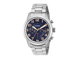 Fossil Pilot 54 Chronograph Navy Blue Dial Silver Steel Strap Watch for Men - FS5203 Authentic Buy Shop Now
