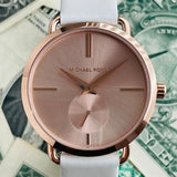 Michael Kors Portia Rose Gold Dial White Leather Strap Watch For Women - MK2660 Authentic Buy Shop Now