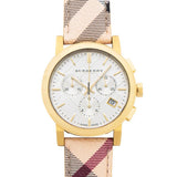 Burberry The City White Dial Haymarket Beige Leather Strap Watch for Women - BU9752 Authentic Buy Shop Now