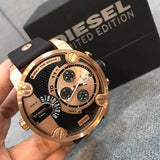 Diesel Little Daddy Black & Gold Dial Black Leather StrapWatch For Men - DZ7282 Authentic Buy Shop Now