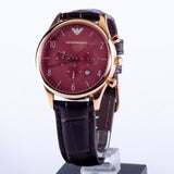 Emporio Armani Classic Chronograph Burgundy Dial Brown Leather Strap Watch For Men - AR1890 Authentic Buy Shop Now