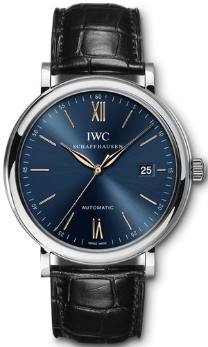 IWC Portofino Automatic Blue Dial Black Leather Strap Watch for Men - IW356523 Authentic Buy Shop Now