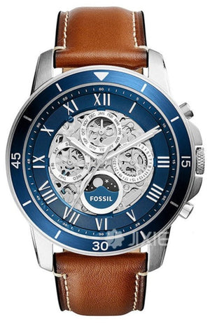 Fossil Grant Sport Automatic Skeleton Blue Dial Brown Leather Strap Watch for Men - ME3140 Authentic Buy Shop Now