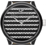 Marc Jacobs Lidia Stripe Glitz Black Dial Black Leather Strap Watch for Women - MBM1166 Authentic Buy Shop Now