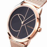 Calvin Klein Minimal Black Dial Rose Gold Mesh Bracelet Watch for Men - K3M21621 Authentic Buy Shop Now