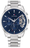 Tommy Hilfiger Baker Quartz Blue Dial Silver Steel Strap Watch For Men - 1710448 Authentic Buy Shop Now