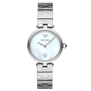 Emporio Armani Mother of Pearl Dial Silver Steel Strap Watch For Women - AR11235 Authentic Buy Shop Now