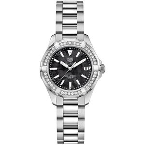 Tag Heuer Aquaracer Quartz Diamonds Black Dial Silver Steel Strap Watch for Women - WAY131P.BA0748 Authentic Buy Shop Now