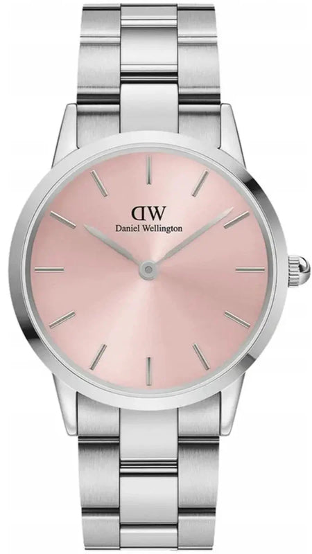 Daniel Wellington Iconic Link Pink Dial Silver Steel Strap Watch For Women - DW00100327 Authentic Buy Shop Now