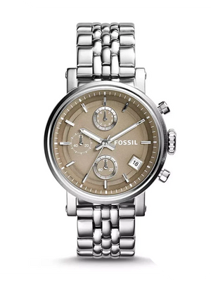 Fossil Boyfriend Chronograph Brown Dial Silver Steel Strap Watch for Women - ES3747 Authentic Buy Shop Now