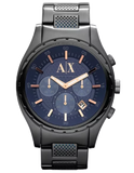 Armani Exchange Chronograph Blue Dial Grey Steel Strap Watch For Men - AX1166 Authentic Buy Shop Now