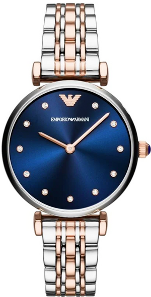Emporio Armani Gianni T Bar Quartz Blue Dial Two Tone Steel Strap Watch For Women - AR11222 Authentic Buy Shop Now
