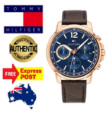 Tommy Hilfiger London Chronograph Blue Dial Brown Leather Strap Watch for Men - 1791532 Authentic Buy Shop Now