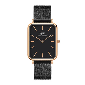 Daniel Wellington Quadro Pressed Ashfield Black Dial Black Mesh Strap Watch for Women - DW00100467 Authentic Buy Shop Now