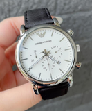 Emporio Armani Classic Quartz Chronograph White Dial Black Leather Strap Watch For Men - AR1807 Authentic Buy Shop Now