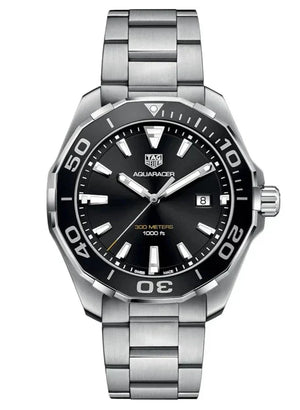 Tag Heuer Aquaracer Quartz Black Dial Silver Steel Strap Watch for Men - WAY101A.BA0746 Authentic Buy Shop Now