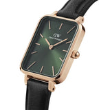 Daniel Wellington Quadro Pressed Melrose Emerald Green Dial Black Leather Strap Watch For Women - DW00100446 Authentic Buy Shop Now