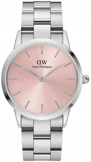 Daniel Wellington Iconic Pink Dial Silver Steel Strap Watch For Women - DW00100329 Authentic Buy Shop Now