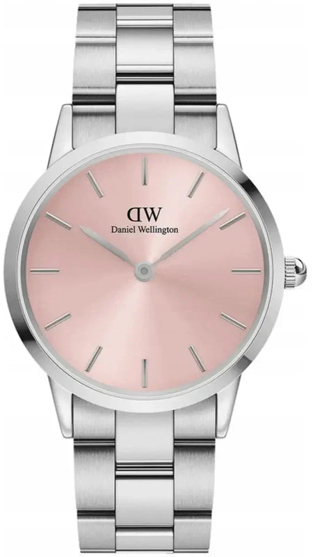 Daniel Wellington Iconic Pink Dial Silver Steel Strap Watch For Women - DW00100329 Authentic Buy Shop Now