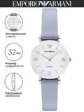 Emporio Armani Gianni T-Bar Mother Of Pearl White Dial Grey Leather Strap Watch For Women - AR11039 Authentic Buy Shop Now