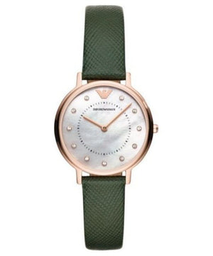 Emporio Armani Mother of Pearl Dial Green Leather Strap Watch For Women - AR11150 Authentic Buy Shop Now