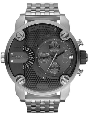 Diesel Little Daddy Chronograph Black Dial Silver Steel Strap Watch For Men - DZ7259 Authentic Buy Shop Now