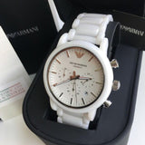 Emporio Armani Luigi Chronograph Ceramic White Dial White Ceramic Strap Watch For Men - AR1499 Authentic Buy Shop Now