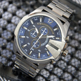 Diesel Mega Chief Chronograph Blue Dial Black Steel Strap Watch For Men - DZ4329 Authentic Buy Shop Now
