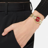Versace Virtus Mini Quartz Red Dial Gold Steel Strap Watch For Women - VET300321 Authentic Buy Shop Now