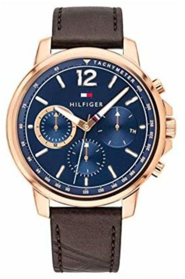 Tommy Hilfiger London Chronograph Blue Dial Brown Leather Strap Watch for Men - 1791532 Authentic Buy Shop Now