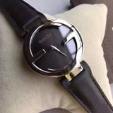 Gucci G Interlocking Black Dial Black Leather Strap Watch For Women - YA133301 Authentic Buy Shop Now