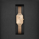 Daniel Wellington Quadro Unitone Rose Gold Dial Rose Gold Mesh Strap Watch For Women - DW00100484 Authentic Buy Shop Now