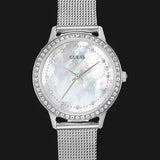 Guess Chelsea Mother of Pearl White Dial Silver Mesh Strap Watch For Women - W0647L1 Authentic Buy Shop Now