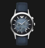 Emporio Armani Classic Chronograph Blue Dial Blue Leather Strap Watch For Men - AR2473 Authentic Buy Shop Now