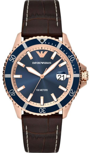 Emporio Armani Pro Planet Three Hand Date Blue Dial Brown Leather Strap Watch For Men - AR11556 Authentic Buy Shop Now