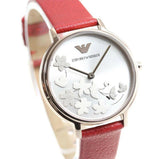 Emporio Armani Kappa Classic Quartz Silver Dial Red Leather Strap Watch For Women - AR11114 Authentic Buy Shop Now