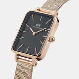 Daniel Wellington Quadro Melrose Black Dial Rose Gold Mesh Bracelet Watch For Women - DW00100432 Authentic Buy Shop Now