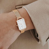 Daniel Wellington Quadro Melrose White Dial Gold Mesh Strap Watch For Women - DW00100431 Authentic Buy Shop Now