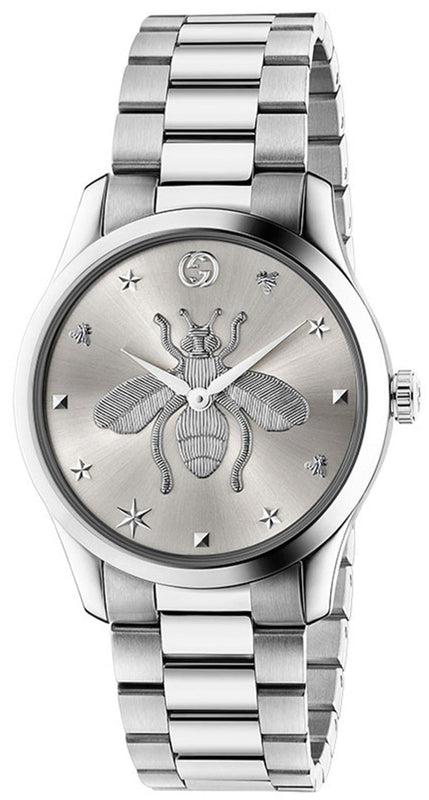 Gucci G Timeless Silver Dial Silver Steel Strap Watch For Women - YA1264126 Authentic Buy Shop Now
