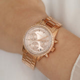 Michael Kors Ritz Chronograph Rose Gold Dial Rose Gold Steel Strap Watch for Women - MK6357 Authentic Buy Shop Now