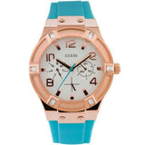 Guess Jet Setter White Dial Turquoise Silicone Strap Watch For Women - W0564L3 Authentic Buy Shop Now
