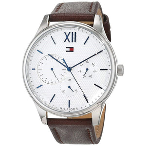 Tommy Hilfiger Damon Quartz White Dial Brown Leather Strap Watch for Men - 1791418 Authentic Buy Shop Now