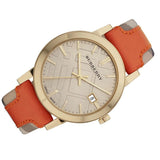 Burberry The City Gold Dial Orange Leather Strap Watch for Women - BU9016 Authentic Buy Shop Now