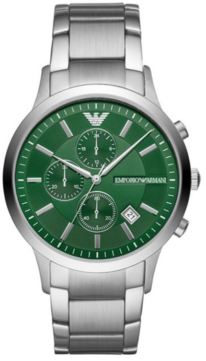 Emporio Armani Renato Chronograph Green Dial Silver Steel Strap Watch For Men - AR11507 Authentic Buy Shop Now