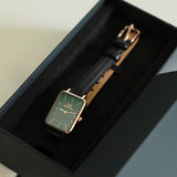 Daniel Wellington Quadro Pressed Sheffield Green Dial Black Leather Strap Watch For Women - DW00100439 Authentic Buy Shop Now