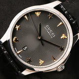 Gucci G Timeless Automatic Black Dial Black Leather Strap Watch For Women - YA126469 Authentic Buy Shop Now
